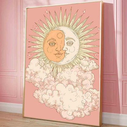 Sun And Moon Wall Art Celestial Canvas Tarot Poster Astrology Picture Sun And Moon Pictures Boho Aesthetic Canvas Mystical Astrology Painting Pink Aesthetics Abstract Room Decor 16x24inch No Frame