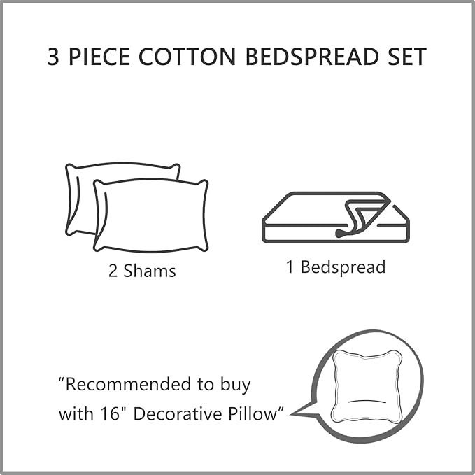 CHIXIN Oversized Cotton Bedspread Queen Size - Real Stitching - Luxury Quilted Bedding Cover for All Season, Reversible, Ultra Soft, Lightweight, 3 Piece, Smokey Blue