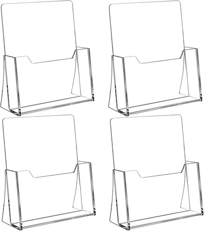 Acrylic Brochure Holder 8.5 x 11 inch 4 Pack, Clear Acrylic Plastic Flyer Holders for Literature Magazine Pamphlet Booklet Menu Journals Display Stand Desk Holder Countertop Organizer