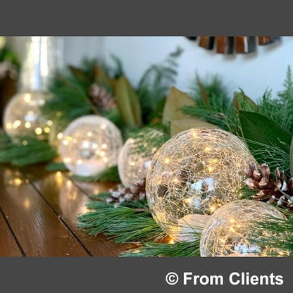 Crackle Glass Globe Lamp with Timer, Battery Operated Lighted Glass Orb for Festival Christmas Decor, Gold Ball Light for Living Room Indoor, Glowing Night Light Ball Lamp, Sphere Table Lamp