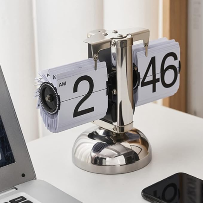 Tyenaza Flip Desk Clock, Digital Flip Down Clock, Retro Minimalist Single Foot Mechanical Auto Flip Clock Desk Clock for Home Livingroom(White)