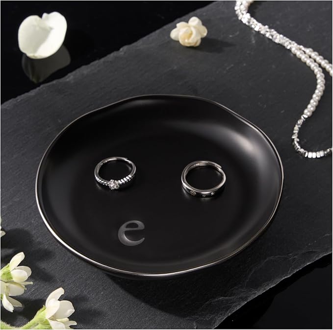 Lolalet Handmade Ceramic Ring Dish Jewelry Tray Plate with Initial, Small Monogram Gift for Her Women Girls Mother, Hostess, Engagement, Bridal Shower, Maid of Honor, Bridesmaid, Birthday, Christmas