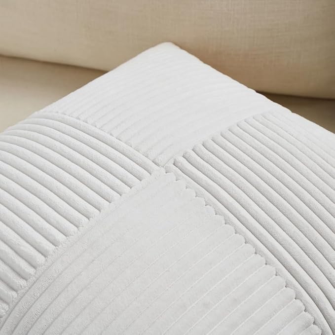 Fancy Homi 2 Packs Pure White Decorative Throw Pillow Covers 16x16 Inch for Living Room Couch Bed, Rustic Farmhouse Boho Home Decor, Soft Corss Patchwork Corduroy Textured Square Cushion Case 40x40 cm