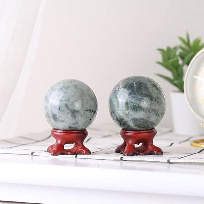 mookaitedecor Natural Labradorite Crystal Ball with Resin Stand, Decorative Stone Sphere Ball for Feng Shui Meditation Divination Home Decor, 1.61-1.97 Inch (41-50 mm)