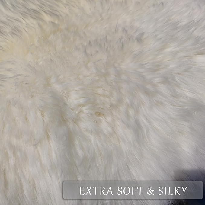 Kopal Genuine Australian Sheepskin Rug, Real Lambskin Area Rug, 4x6 ft 4 Pelt Sheep Skin, Natural White