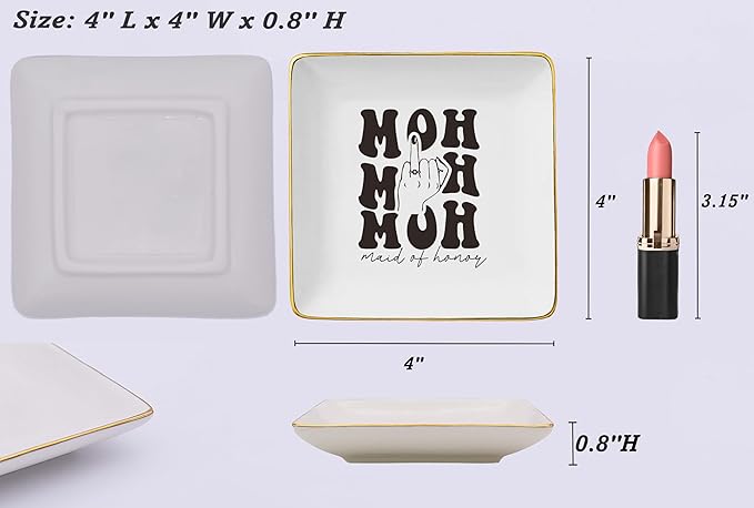 NZY Maid of Honor Proposal Gifts from Bride-Wedding Gifts for Bridesmaid-Bachelorette Party Present for Her Besties Friends Women-Jewelry Tray Trinket Holder Ring Dish-Will You Be My Maid of Honor