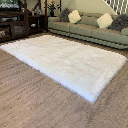LAMBZY High Pile Super Soft Faux Sheepskin Rug (White, 3'x5')