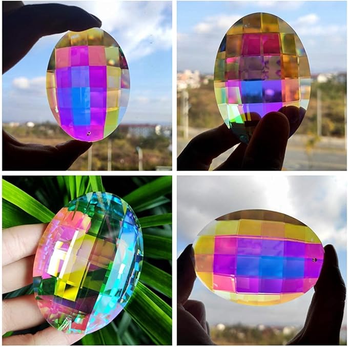 Colorful Oval Drop Hanging Crystals Chandelier Prisms Feng Shui Ornament Window Suncatchers 76mm