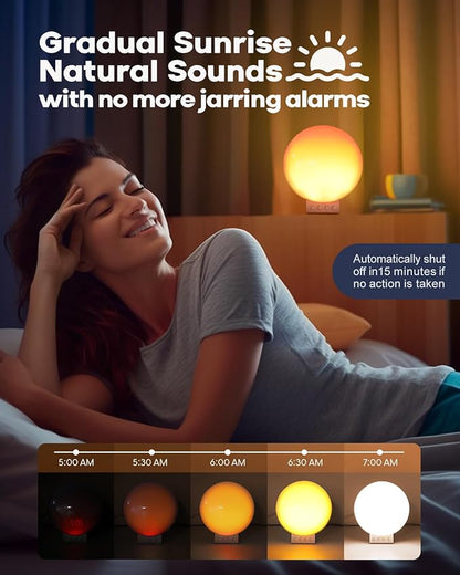 Dekala Sunrise Alarm Clock with 3-in 1 Wireless Charger Clocks, White Noise Sound Machine, Night Lamp with 11 Light, Alarm Clock for Heavy Sleepers Adults, Compatible with iPhone/Apple Watch/Airpods