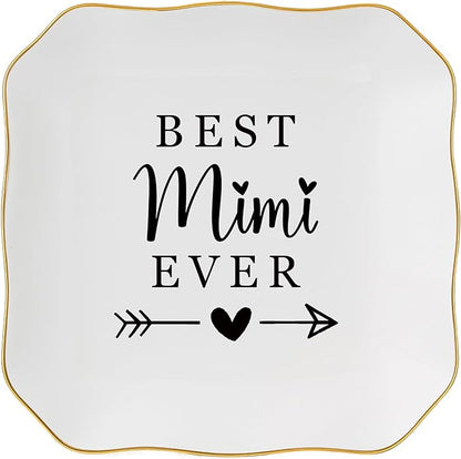 Mimi Gifts Jewelry Dish Trinket Tray - Best Mimi Ever - Christmas Valentines Mother's Day Birthday Gifts for Mimi from Grandkids