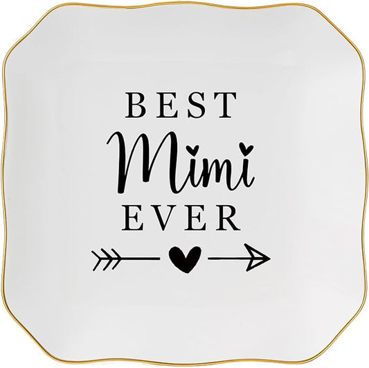 Mimi Gifts Jewelry Dish Trinket Tray - Best Mimi Ever - Christmas Valentines Mother's Day Birthday Gifts for Mimi from Grandkids