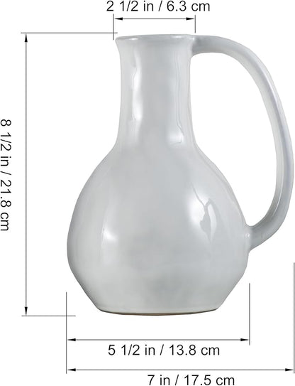 White Ceramic Vase with Big Handles, Modern Farmhouse Decor, Rustic Pottery for Flowers, Decorative Terracotta Centerpiece for Dining Table