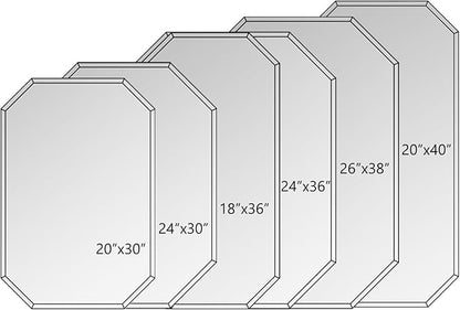 Chende 2PCS Large Bathroom Wall Mirror, 24" x 36" Modern Frameless Beveled Mirror with Beveled Edge, Octagonal, Unique Design, Vertical/Horizontal Hanging