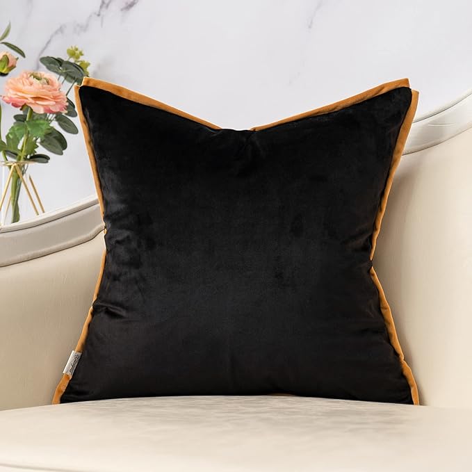 Yangest Black and Gold Square Pillow Cover Cut Velvet Zebra Print Cushion Cover Luxury Modern Pillowcover for Couch Living Room Bedroom,18x18 Inch