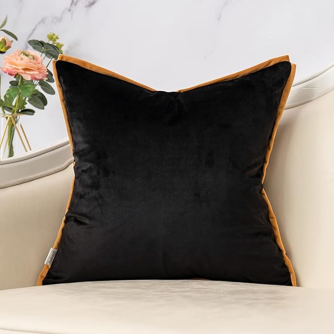 Yangest Black and Gold Square Pillow Cover Cut Velvet Zebra Print Cushion Cover Luxury Modern Pillowcover for Couch Living Room Bedroom, 20x20 Inch