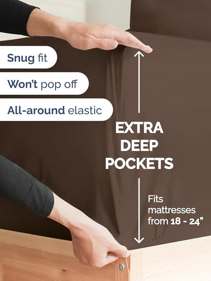 Extra Deep Cal King Sheet Set - 6 Piece Breathable & Cooling Sheets - Hotel Luxury Bed Sheets Set - Easy & Secure Fit - Soft, Wrinkle Free & Comfy Sheets Set - Brown Sheet Set with Extra Deep Pockets