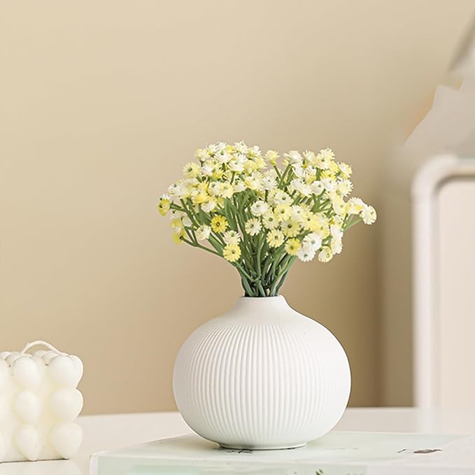 White Ceramic Vase Set of 3 - Small Modern Minimalist Ceramic Bud Vases for Home Decor - Boho Aesthetic Flower Vases for Desk, Shelf & Table, Mantle, Bookshelf (Cute & Versatile) (White)