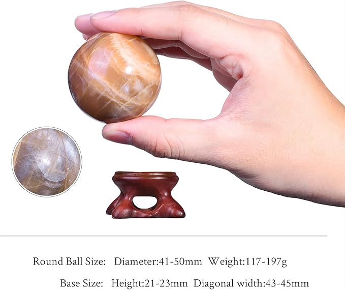 SUNYIK Natural Orange Moonstone Ball Sphere with Resin Stand Polished Crystal Sphere Stone Figurine Decor for Home Office Tabletop, 1.6-1.9"(41-50mm)