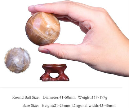 SUNYIK Natural Orange Moonstone Ball Sphere with Resin Stand Polished Crystal Sphere Stone Figurine Decor for Home Office Tabletop, 1.6-1.9"(41-50mm)