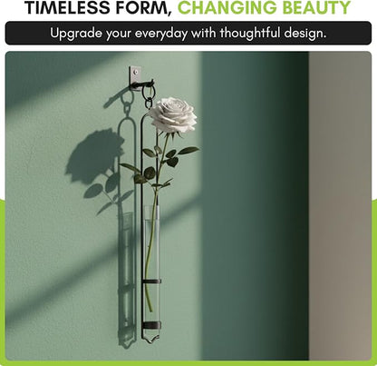 COURONNE CO. Florence Hanging Pendant Tube Vase with Wall Hook, Clear Flower Holder, Glass Vases for Flowers, Wall Plant Hanger for House Vase Decor, 16.’’H, Pack of 2