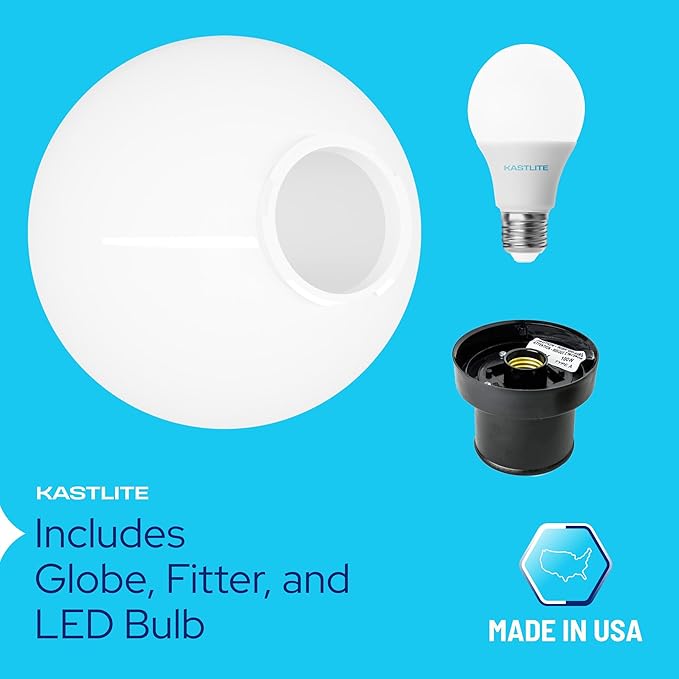 KASTLITE Lamp Post Globe Combo Lighting Fixture | 10" White Acrylic Lens with Black Fitter & Twist Lock Mounting | Fits 3" Diameter Posts (Not Included) | Comes with with 5000K LED Bulb