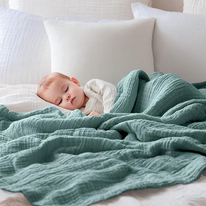 EMME Muslin Baby Blankets 100% Cotton 4-Layer Swaddle 40"x50" Lightweight Soft Breathable for Toddler, Infant, Newborn All Season Gauze Blanket, Teal