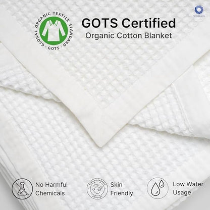 GOTS Certified Organic Cotton Waffle Weave Blanket, King Bed Size, 108"X90" Cozy Throw Blanket for Couch, Modern Home Decor, Comfy Waffle Blanket & Soft Bed Blankets -White