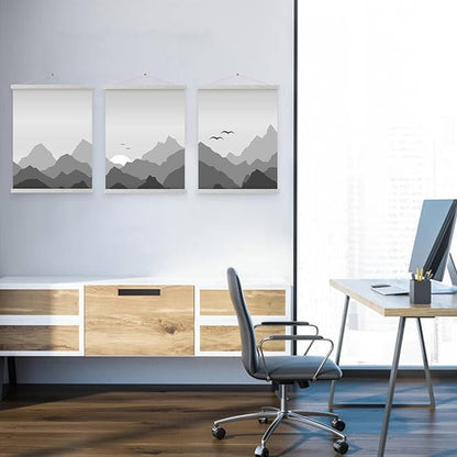 Magnetic Poster Hanger, 9x12 9x14 9x17 Poster Frame Wood Wooden Magnet Print Posters Dowel Scroll Hanger Hangers Hanging Kit for Walls Map Canvas Artwork (Grey, 9")