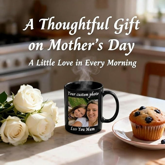 Personalized Coffee Mug with Photo Design, Mom Birthday Gifts Custom Mug Premium Ceramic Coffee Cups for Daily Use, Birthday Gifts for Mom, Presents for Mama, Gifts for Women(Black
