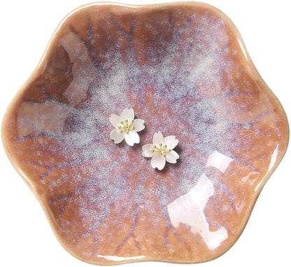 2PCS Lotus Leaf Shape Ring Holder Dish, Small Key Bowl, Ceramic Trinket Tray Jewelry Dish Organizing Necklace Earrings for Mom Friend Sister, All Jewelries Are NOT Included. White+Purple.