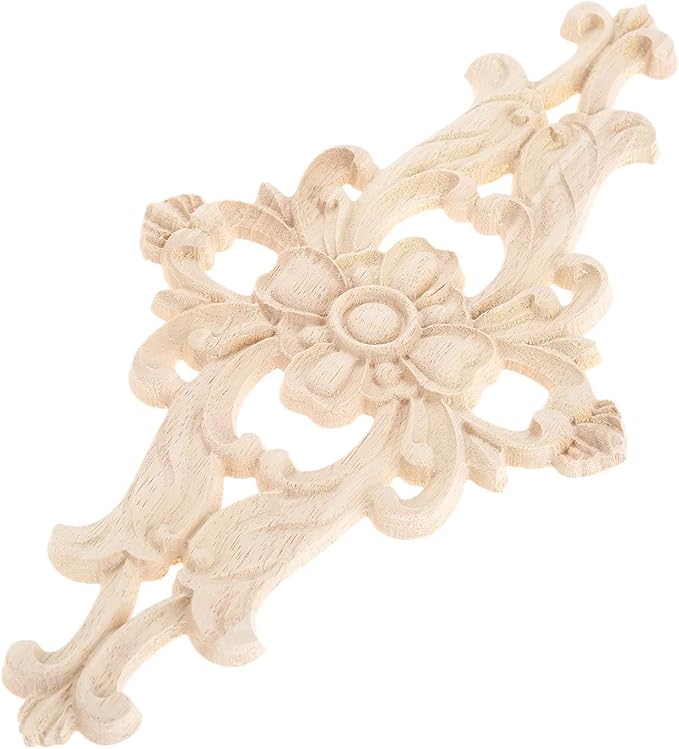 MUXSAM Wood Carved Appliques Furniture Decorative Onlays, 2Pcs Unpainted DIY Center Carving Decal for Door Wall Ceiling Cabinet Dresser Mirror Bed Mantel Bench Decoration, 27x14cm/10.63"x5.51"
