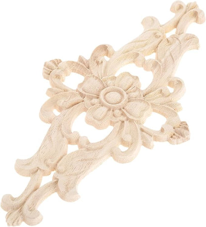 MUXSAM Wood Carved Appliques Furniture Decorative Onlays, 2Pcs Unpainted DIY Center Carving Decal for Door Wall Ceiling Cabinet Dresser Mirror Bed Mantel Bench Decoration, 27x14cm/10.63"x5.51"