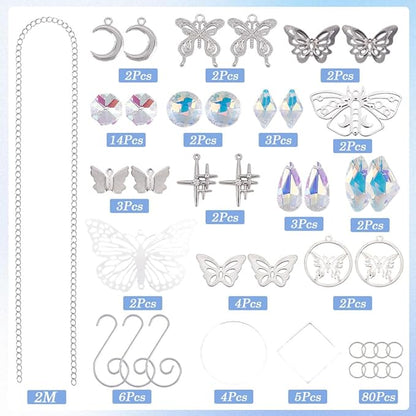 SUNNYCLUE 1 Box DIY 4 Sets Suncatcher Kits Crystal Butterfly Suncatchers Prism Rainbow Maker Star Moon Butterflies Hanging Sun Catchers for Windows Indoor Outdoor Home Garden Party Wedding Decor Gifts