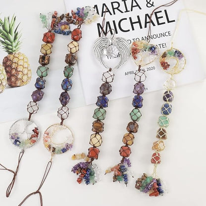 Anjiucc 7 Chakra Stone Healing Crystal Tree of Life Wall Hanging Home Interior Decoration，Window Decoration，Yoga Meditation