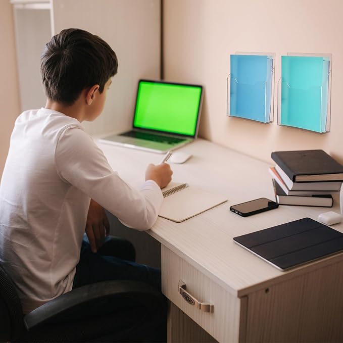 2Pcs Clear Acrylic File Holder Wall Mount Mail Magazine Organizer File Holders with Screw Wall Pocket Office Document Storage Rack Magazine Letter Brochure(12.6"x9.5"x2.4",Vertical)