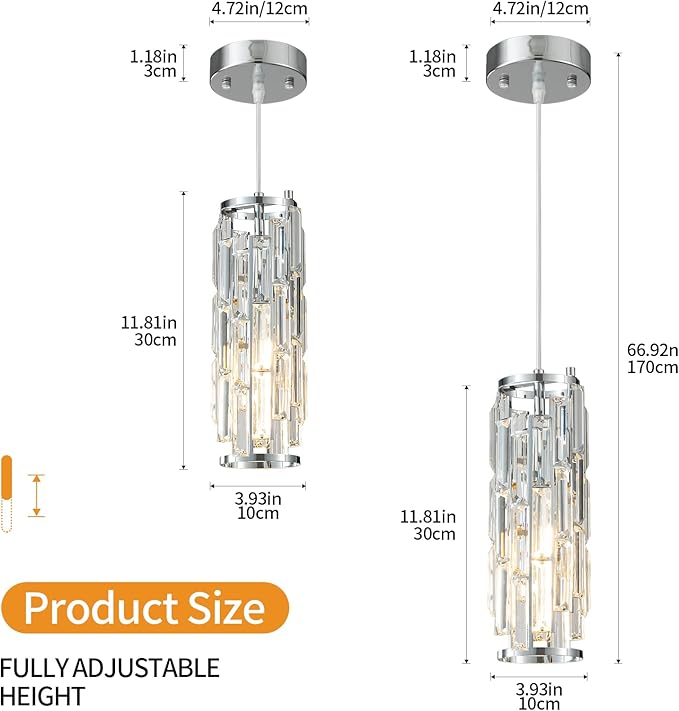Pendant Lights Modern Chrome Pendant Light Mini Crystal Chandelier Pendant Lighting for Kitchen Island Dinning Room Bedroom Kitchen Sink Lighting (Chrome 3-Pack)