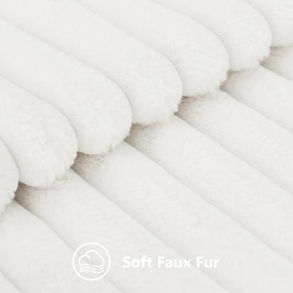 decorUhome Faux Fur Spring Throw Pillow Covers 12x20 Set of 2, Decorative Soft Plush Striped Lumbar Neutral Couch Pillow Covers with Velvet Back for Sofa, Bed, Living Room Home, White