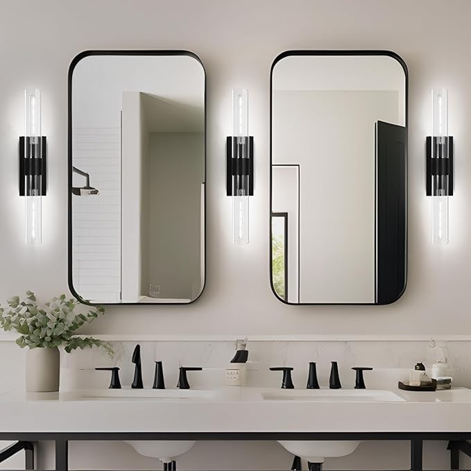 22.8" Brass Black Wall Sconces, Bathroom Vanity Light Fixtures with Clear Glass Tube, Modern Wall Lamp Lighting for Bedroom, Living Room, Hallway, Mirror, Staircase, Kitchen