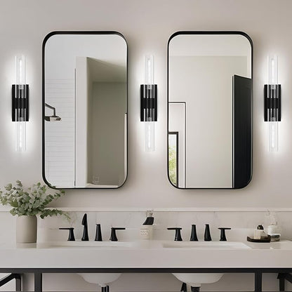 Black Wall Sconces Set of 2, Hardwired Bathroom Vanity Light Fixture, 22.8" Brass Sconce Wall Lighting, Modern Wall Light Set of Two, Cylinder Lamp for Bedroom Living Room Mirror Hallway