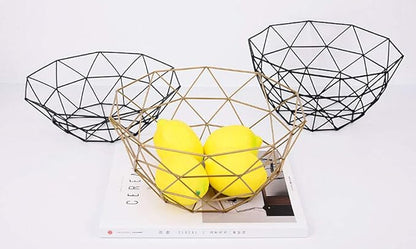 IBWell Geometric Metal Wire Fruit Bowl, Iron Arts Fruit Storage Baskets for Kitchen Counter (Black, Normal)