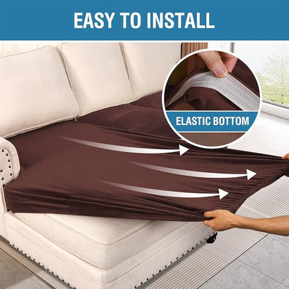H.VERSAILTEX Velvet Stretch Sectional Couch Covers - 4 Piece L Shape Sofa Seat Cushion Set for 3 Seater + 1 Chaise (Brown)
