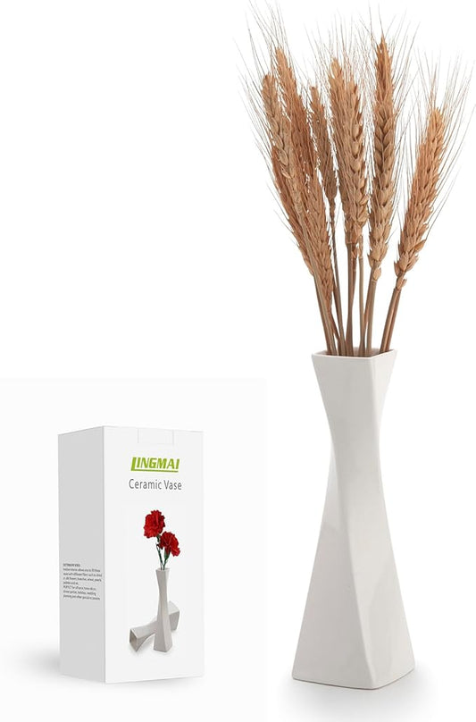 Farmhouse Rustic Ceramic Vase Set - White Decorative Vases for Home Decor (1 Pack)