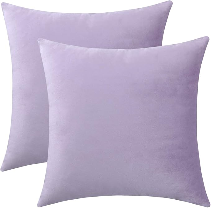 Jeneoo Comfy Soft Thick Kids Velvet Throw Pillow Cases for Sofa Couch, Decorative Solid Square Cushion Covers for Bedroom Car (Lavender, 12 x 12 Inches, 2 Pieces)