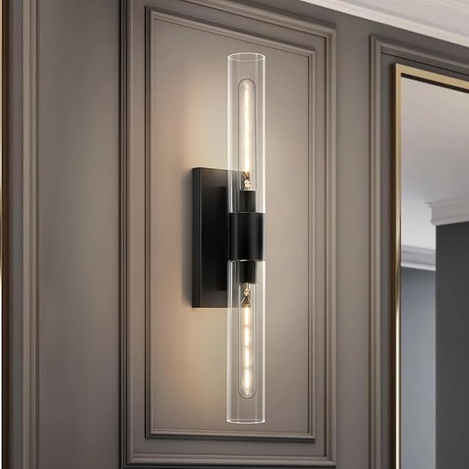 24.8" L Wall Sconces 2-Lights Black Wall Lights Fixtures Morden Cylinder Wall Light for Bathroom Vanity Light Indoor Wall Mounted Lamps for Living Room,Bedroom,Hallway