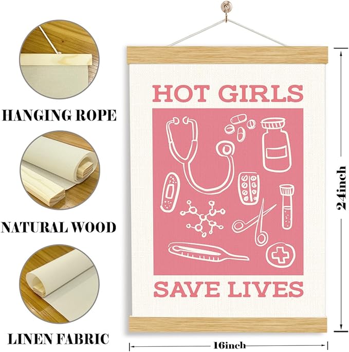 YGSDZY Rustic Hanging Canvas Poster, Hot Girls Save Lives Poster, Healthcare Hanging Posters, Wall Decor Art, Appreciation Gift for Nurse Doctor Women, Girls Gift, 11.8 * 15.7