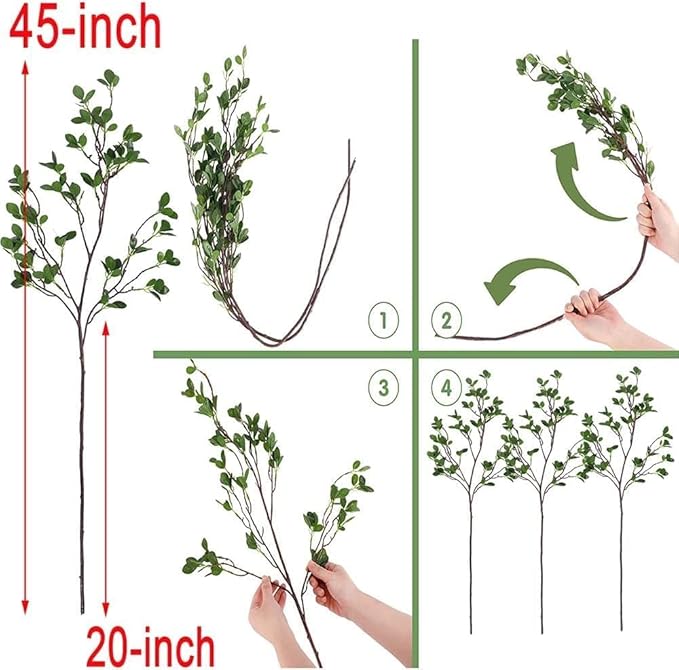 HANDIC 6pcs Faux Stems Artificial Branches for Vase Greenery Stems Faux Branches for Vase Plant Artificial Eucalytus Branches Plants (45"/Each Branch) (6, Green)