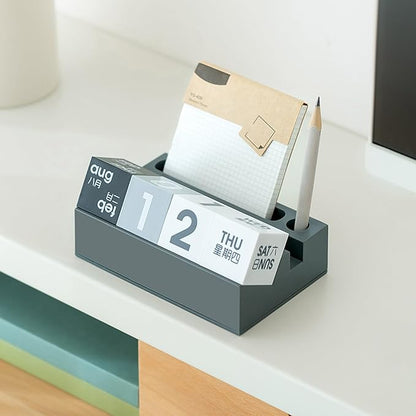Block Calendar for Desk, Daily Desktop Perpetual Desk Calendar, Cute Date Display Blocks Desk Accessory for Home Office Decor, Teacher, Classroom, Reusable Yearly (Grey, With phone holder)