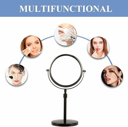Height Adjustable Makeup Mirror 8 Inch Double-Sided 7X Magnification, Black Magnifying Makeup Mirror Round Tabletop Mirror Tall, Countertop Standing Cosmetics Black Finish