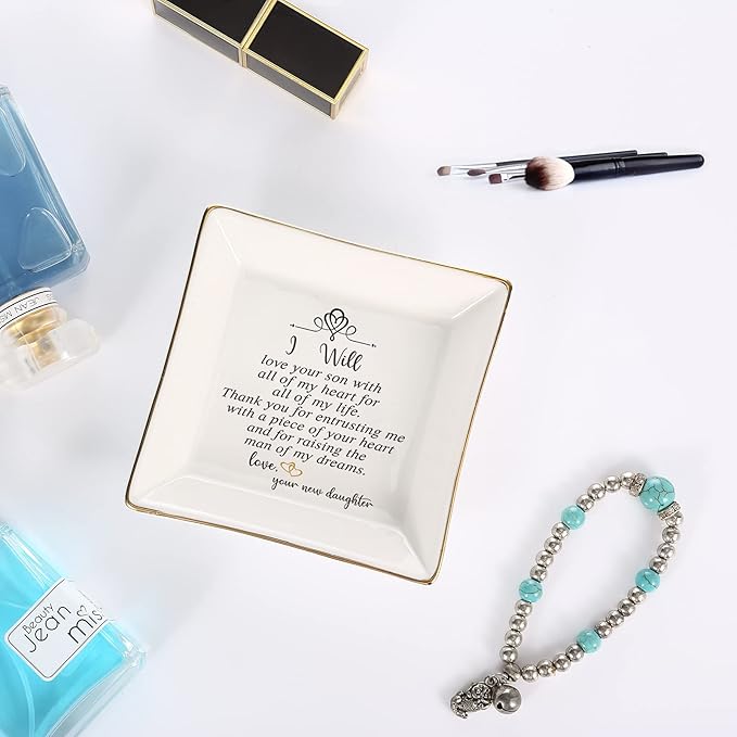 Mother of the Groom Ring Dish - Thank You For Raising The Man Of My Dreams, Mom Gifts for Mother in Law at Wedding, Bridal Shower Gifts