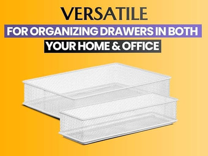YBM HOME Silver Mesh Drawer Cabinet and or Shelf Organizer Bins, School Supply Holder Office Desktop Organizer Basket (2, 6x15x2 Inch)